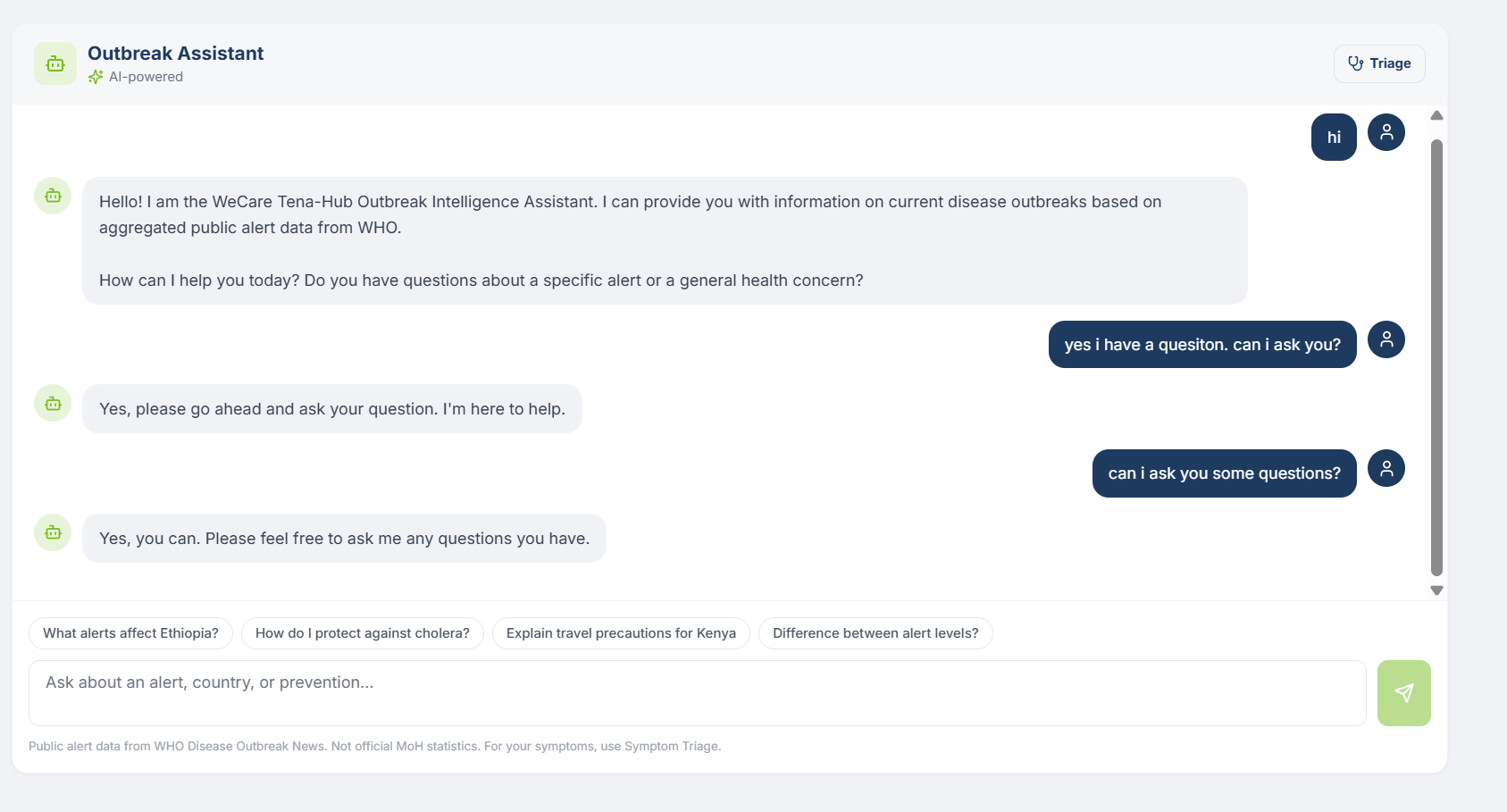 AI nutrition coach conversation in Tena-Hub
