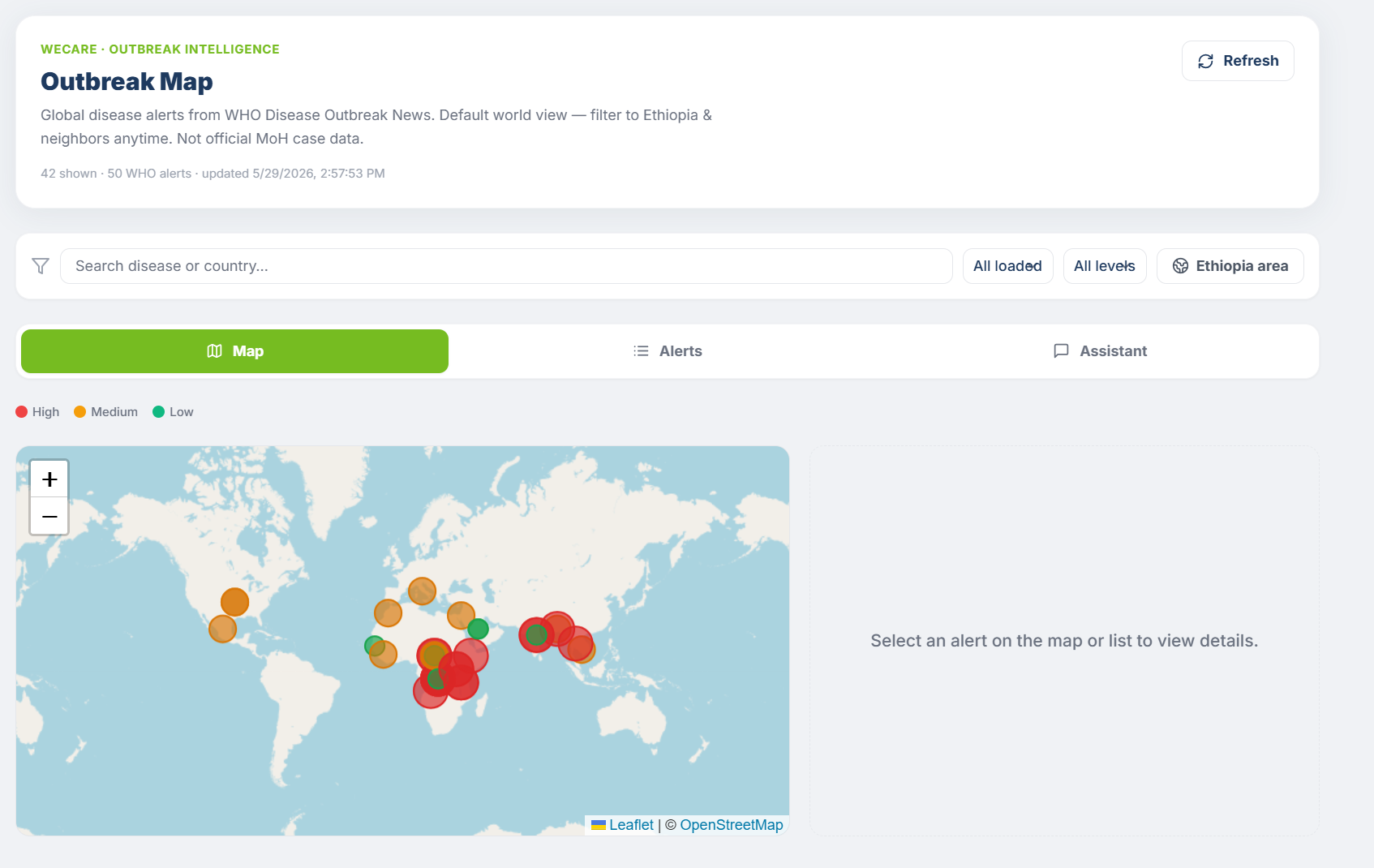 Outbreak map and alerts in Tena-Hub